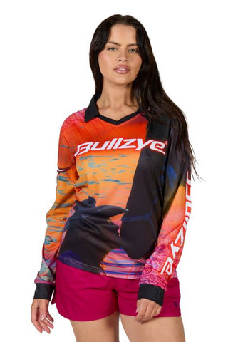 BULLZYE SUNSET WOMENS LONG SLEEVE - HORSE SUNSET ORANGE [SZ:10]