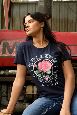 BULLZYE ROSE WOMENS SHORT SLEEVE TEE - NAVY [SZ:10]