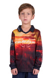 BULLZYE CAM BOYS LONG SLEEVE FISHING SHIRT - SUNSET CATTLE [SZ:4]