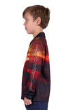 BULLZYE CAM BOYS LONG SLEEVE FISHING SHIRT - SUNSET CATTLE [SZ:4]