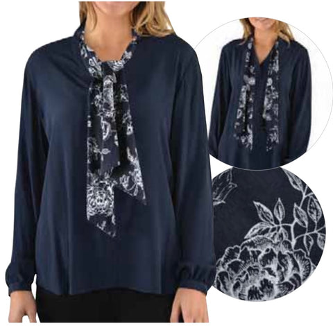 THOMAS COOK WOMENS SCARF LONG SLEEVE BLOUSE - NAVY